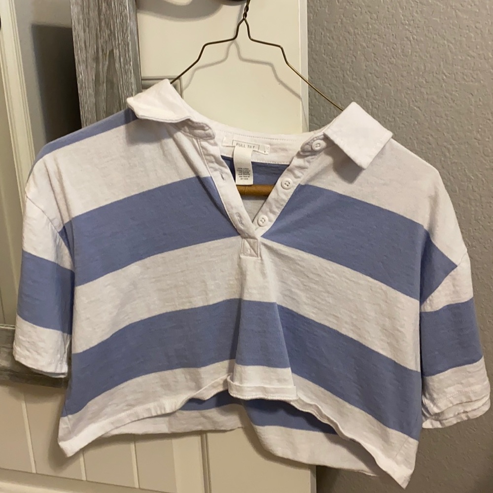 tillys striped collared cropped tee